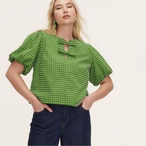 Kate Spade Green Puff Sleeve Blouse